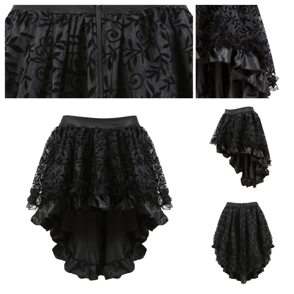 The Trianon Asymmetrical Lace Skirt | Vintage High-Low Floral Ruffle Overlay | Medieval Burlesque Half-Slip Costume | Parisian Princess