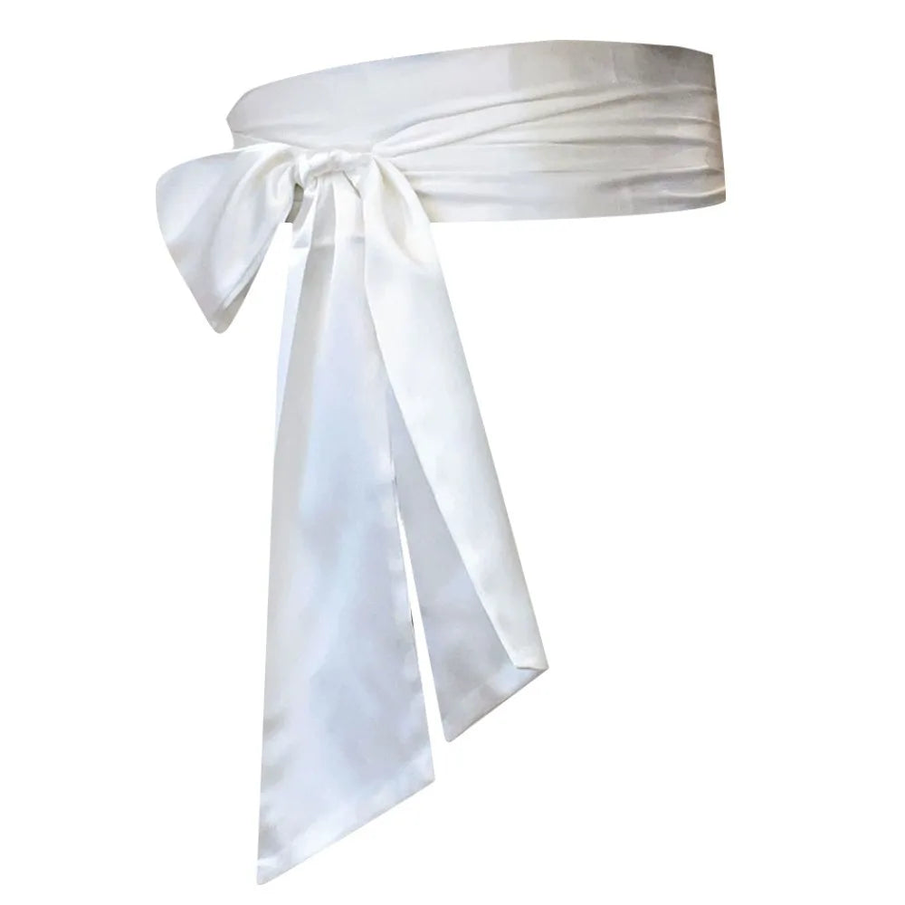 Satin Silk Parisian Bow Corset Waist Belt Decorative Wide Bowknot Fabric Ribbon Cummerbunds DIY Waist Cover For Women Lady Girl Bridal