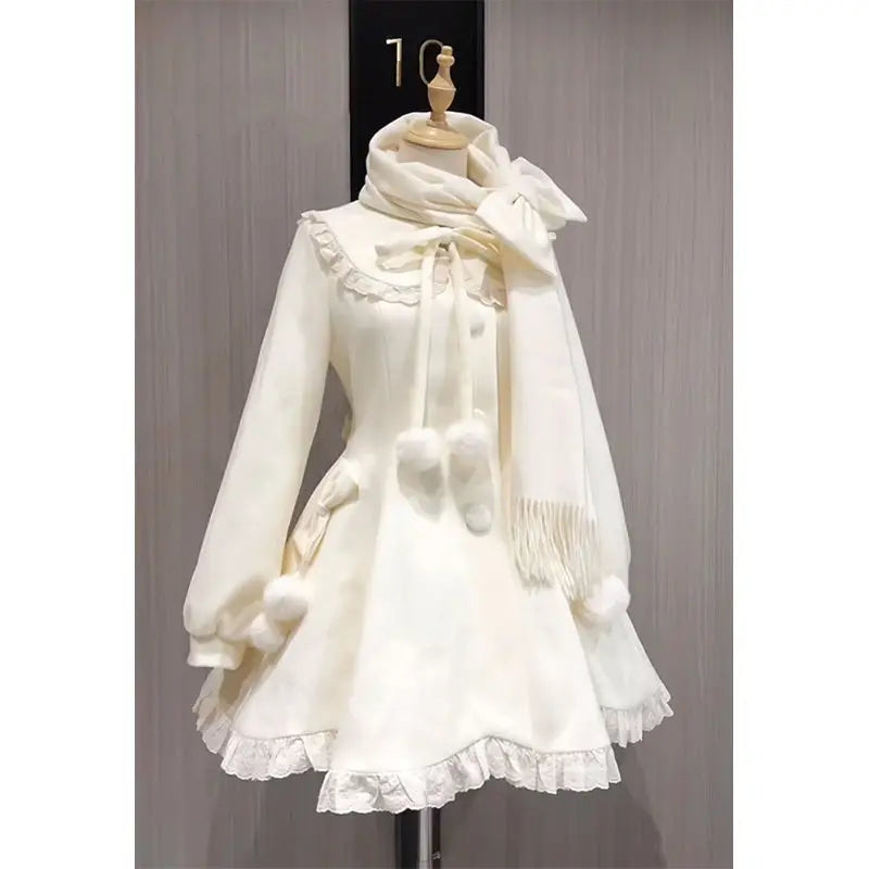 French Court Lolita Lace Patchwork Sweet Dress Coat Women Parisian Aesthetic Contrast Color Dresses Elegant Cute Party