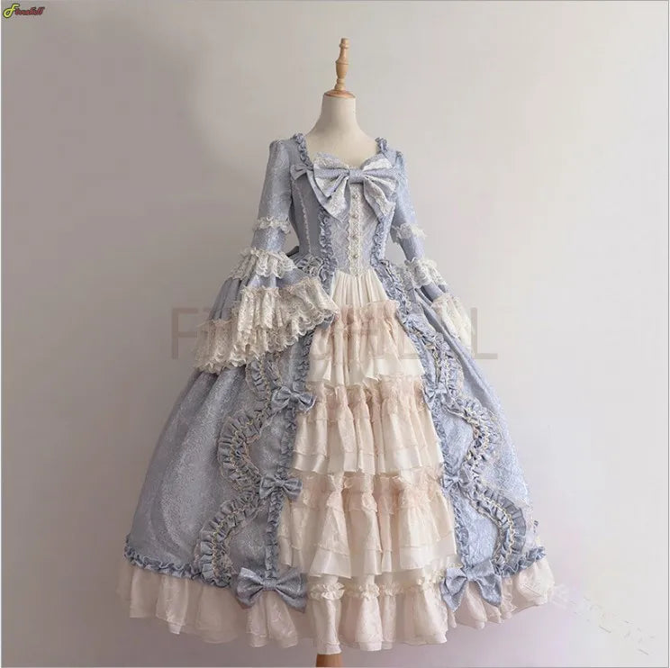 Anime Lolita Princess Dress For Women Cute Bow Lace Chiffon Stitching Dresses Ladies All-match Large Swing Skirts New