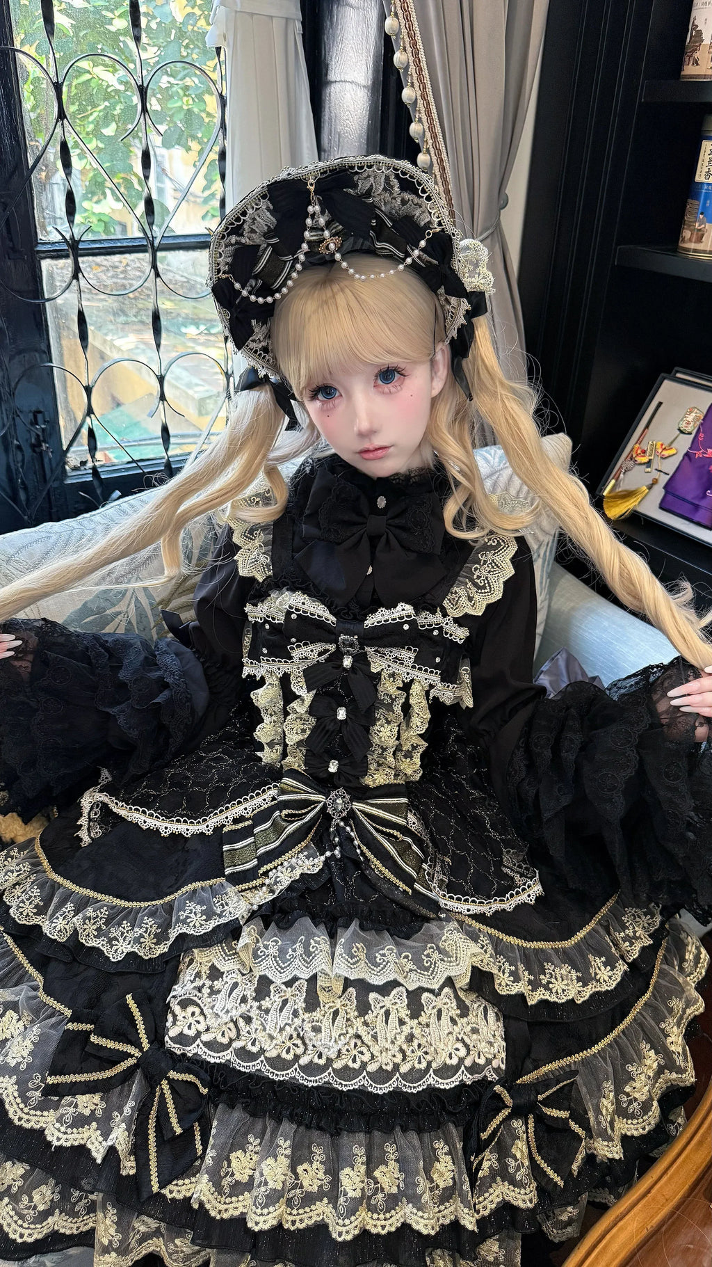 Original Gothic Cos Suspender Dress Jsk Summer New Female Slim-Fit Elegant Cute Bow Cake Dresses Women's Lolita Birthday Dress