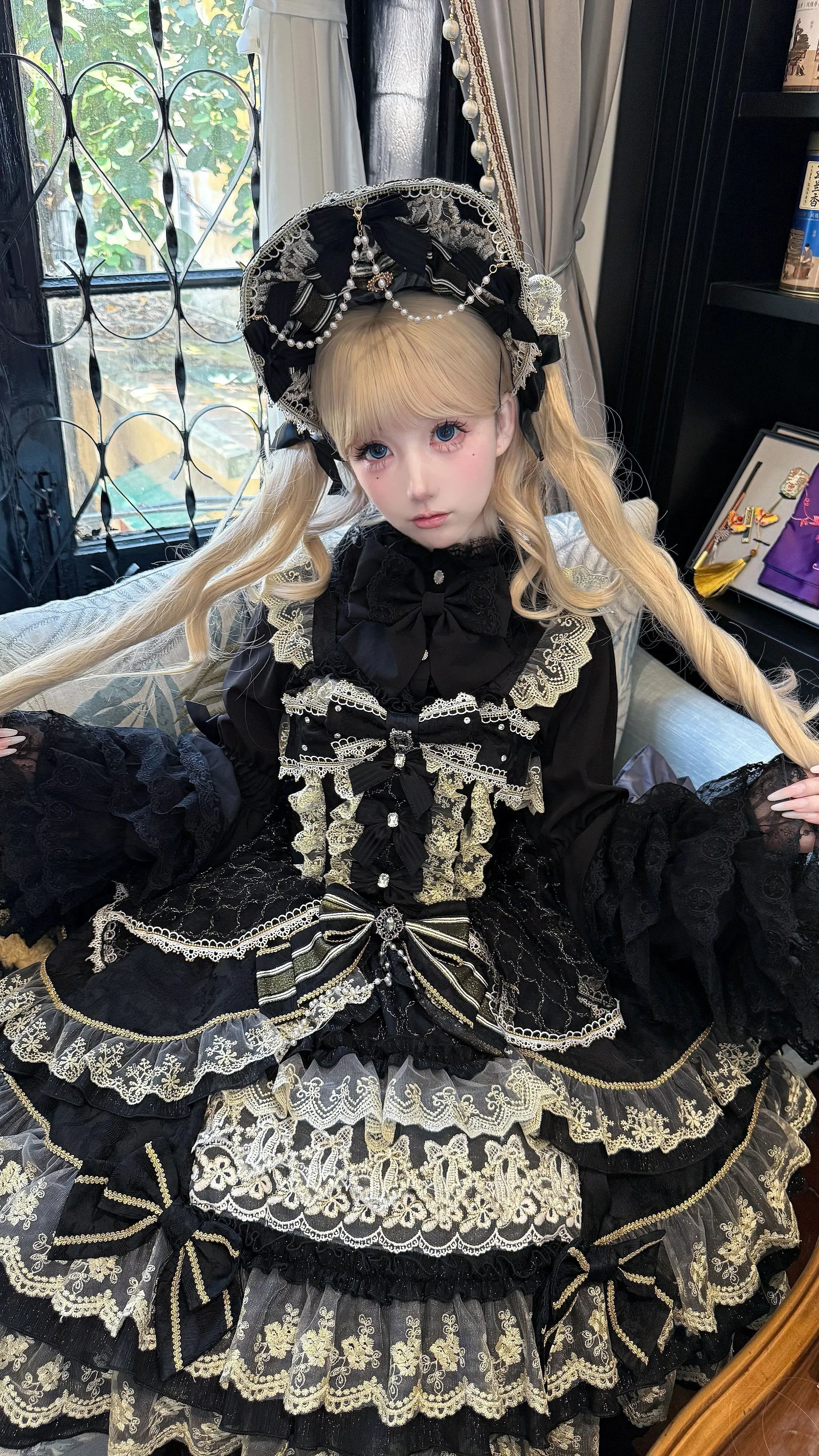 Original Gothic Cos Suspender Dress Jsk Summer New Female Slim-Fit Elegant Cute Bow Cake Dresses Women's Lolita Birthday Dress