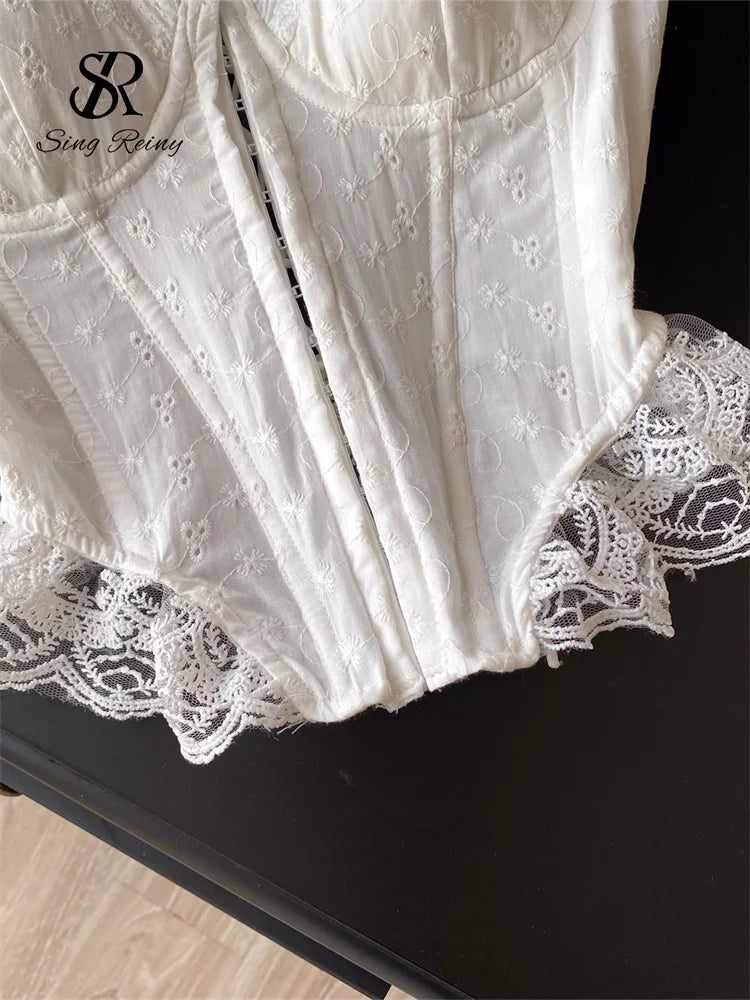 The Trianon Embroidered Corset | French Sweet Floral Lingerie Top | Hollow Out Backless Bandage Camisole | Parisian Princess