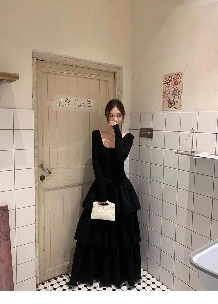 The Tuileries Garden Cake Dress | Long Sleeve Ruched Maxi | French Fairycore Gown | Parisian Princess