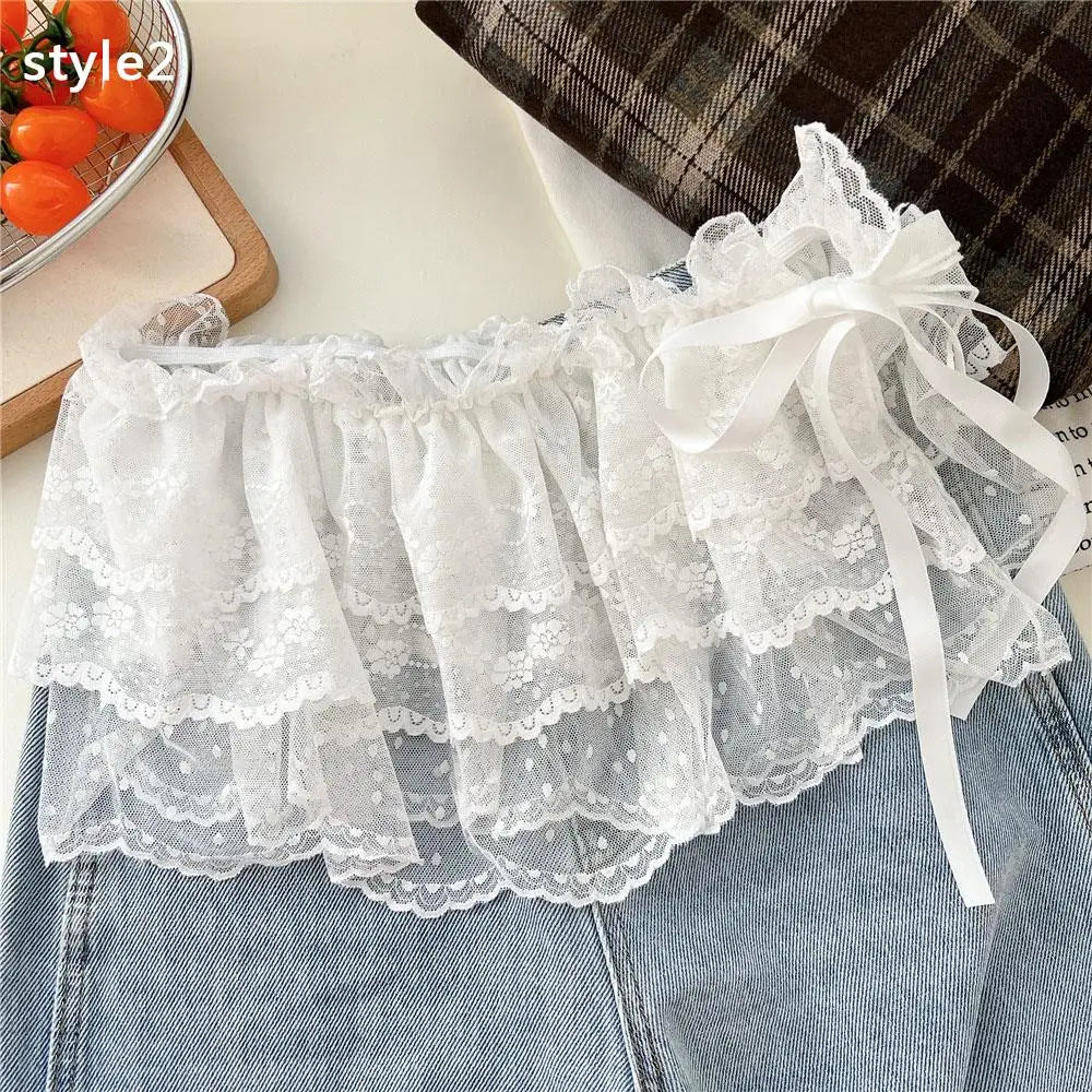 Lace Mini Skirts Women Elegant Sweet Lolita Short Skirts High Waist Ruffle Skirts Lace Trim Butt Curtain Skirt