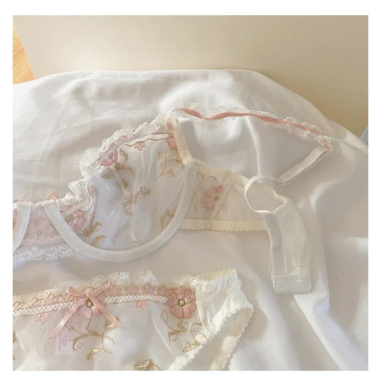 The Versailles Lace Lingerie Set | Push-Up Bra & Brief | Floral Lace Underwire | Parisian Princess