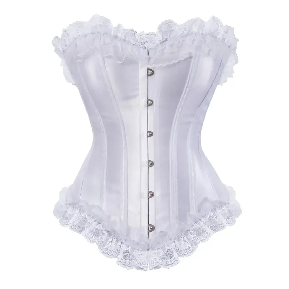 Woman Corset Sexy Satin Bustier Lace Up Boned Overbust Lace Trim Bustiers Stripe Corsets Fashion Corsage Party Costume Plus Size