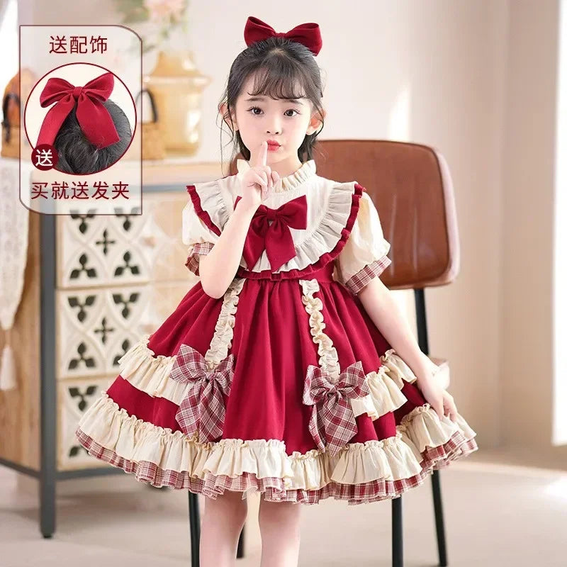 Petite Princess Lolita  Cute Princess Dress New Children's Fashion Birthday Dresses Tutu Send Headpiece 3-15Y 2023