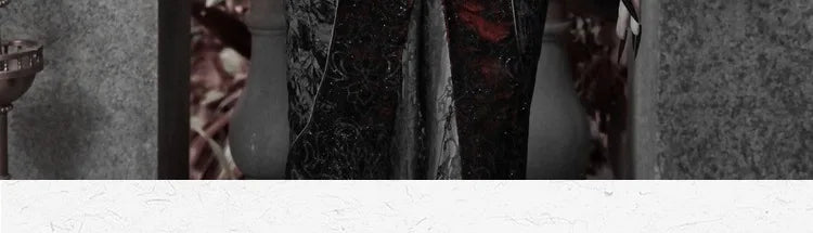 Gothica Original Design Vampire Black Red Dress Lace Patch Gothic Velvet Trumpet Sleeveless Sexy X-Long Dress Halloween