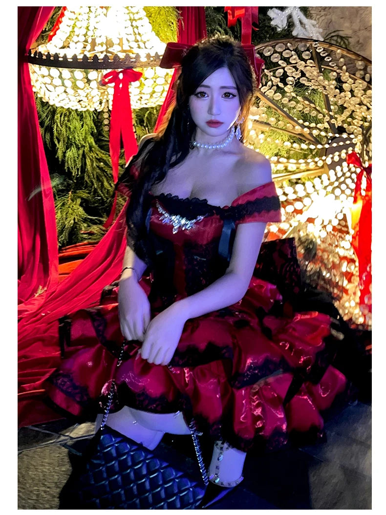 Princess Romantic Date Anniversary Wedding Party Pink Dress Girls Women's Sweet Lolita Halter Off-Shoulder Ball Gown Dresses