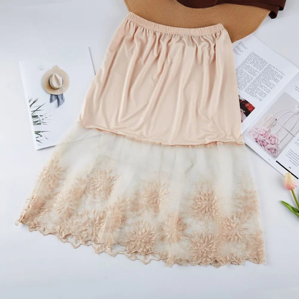 The Juliette Lace Underskirt | Parisian Silk-Touch Petticoat | Anti-Glare Safety Slip | French Lace Lining