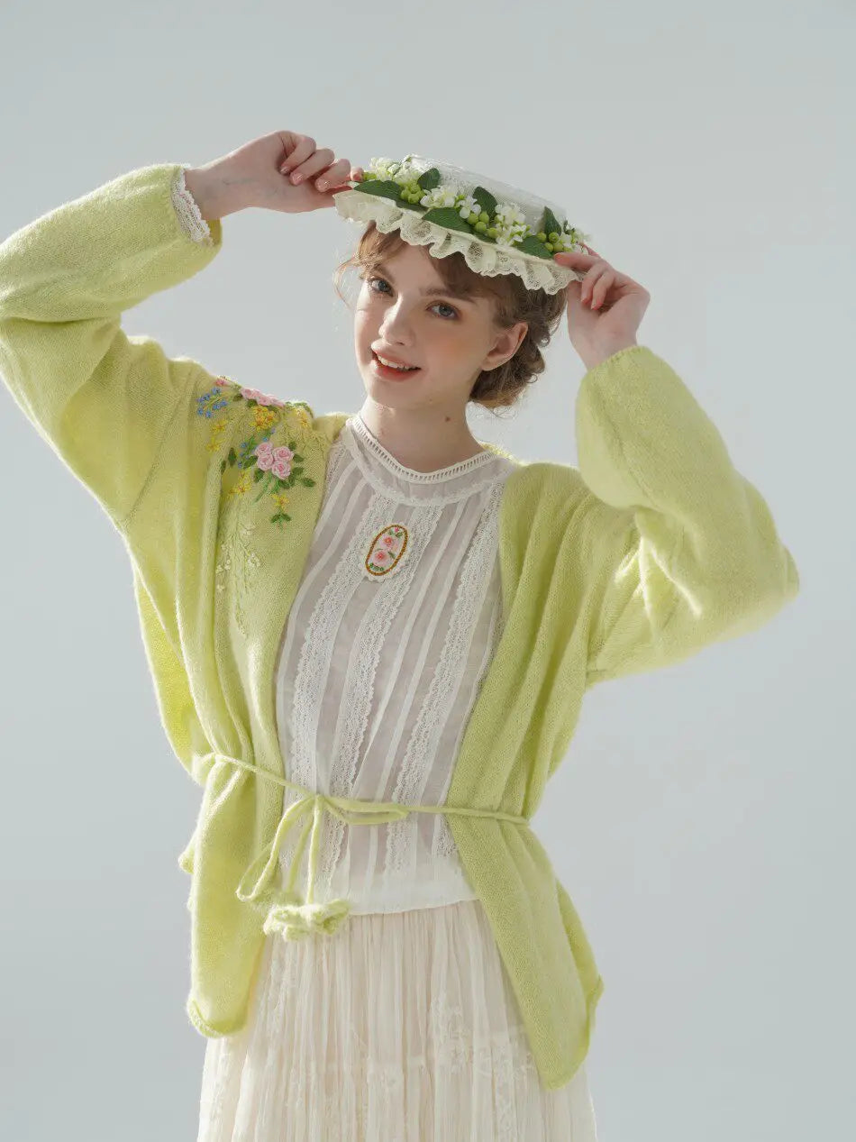 The Palais Rose Ramie Blouse | 100% Ramie Thin White Blouse | French Vintage Handmade 3D Rose Embroidered O-Neck Loose Top | Parisian Princess