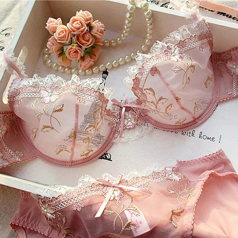 The Versailles Lace Lingerie Set | Push-Up Bra & Brief | Floral Lace Underwire | Parisian Princess
