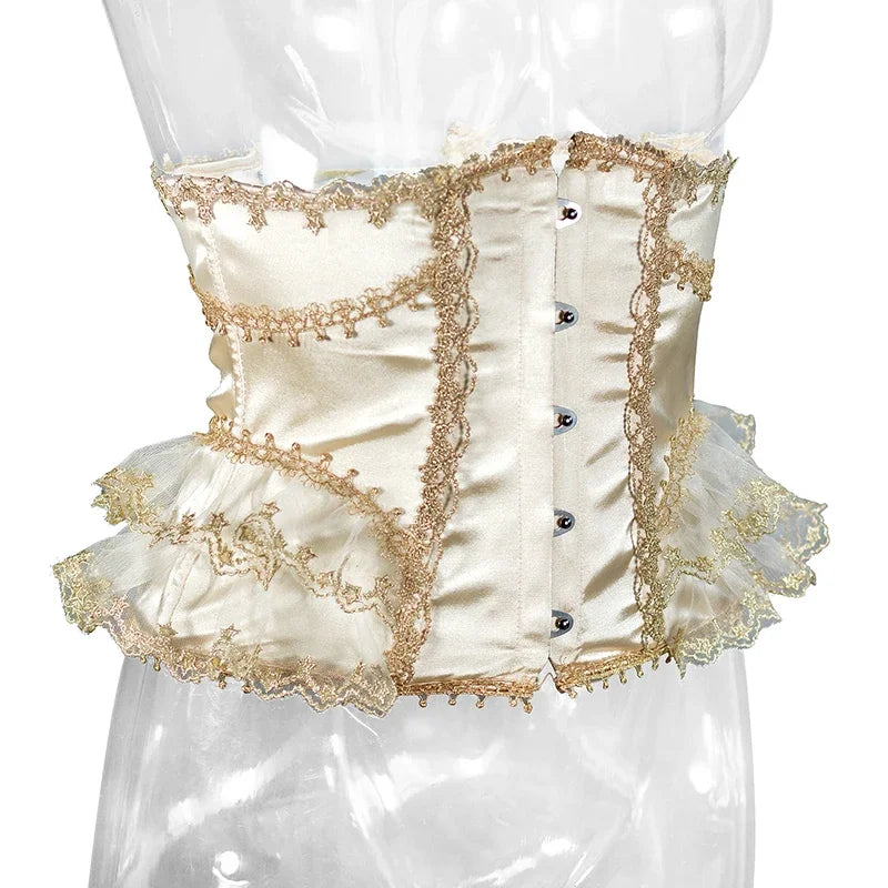 Women Short Steel Bones Floral Lace Underbust Corset Sexy Wedding Evening Dress Corsets Luxury Court Princess Cosplay Lolita