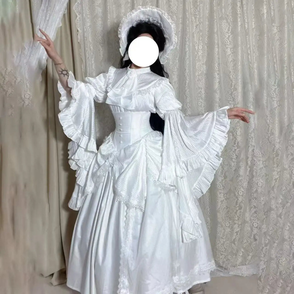 Niche Gothic Style Lolita Skirt Dark Black Wave Flower Edge Women Banquet Gown Vintage Halloween Carnival Event Cosplay Costume