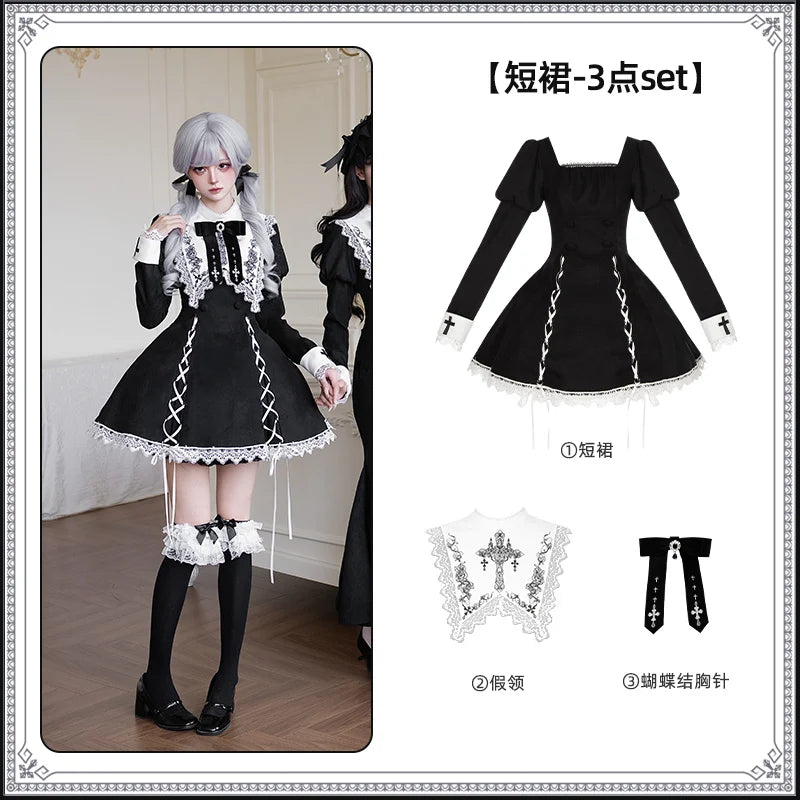 Original French Elegant Court Black Long Mermaid Dresses Op Autumn New Women's Slim Fit Lolita Long Sleeve Dress Gothic Dresses