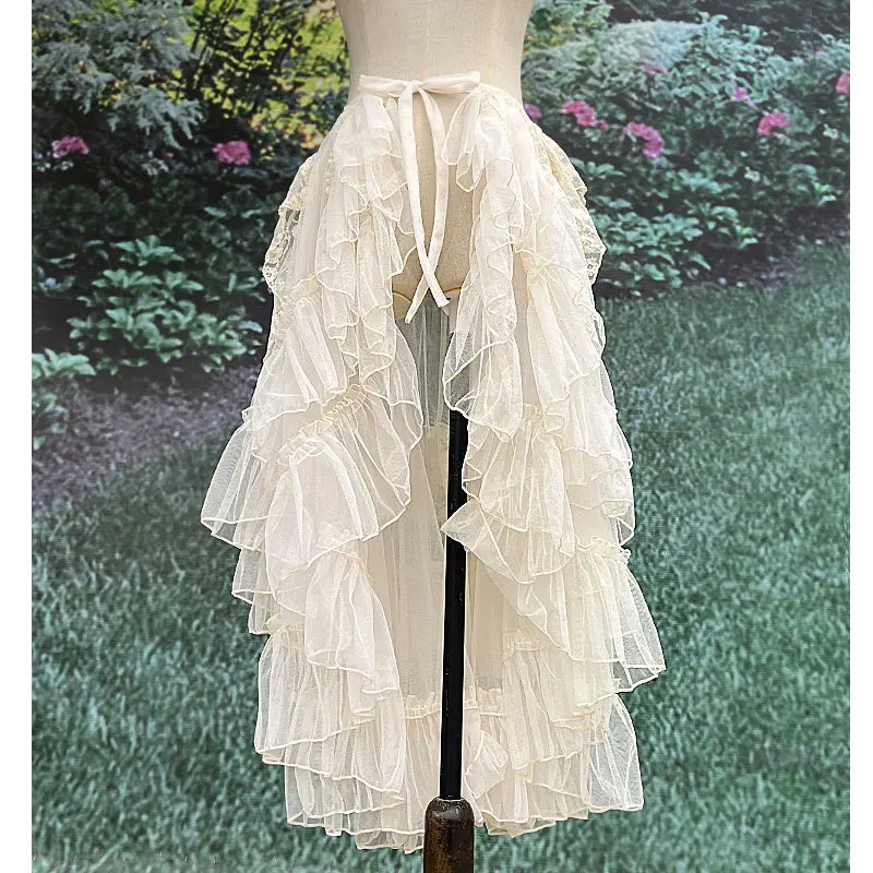 The Swan Lake Ruffled Cover-Up | Double-Layer Asymmetrical Mesh Skirt | Sweet Lolita Waist Curtain | Parisian Princess
