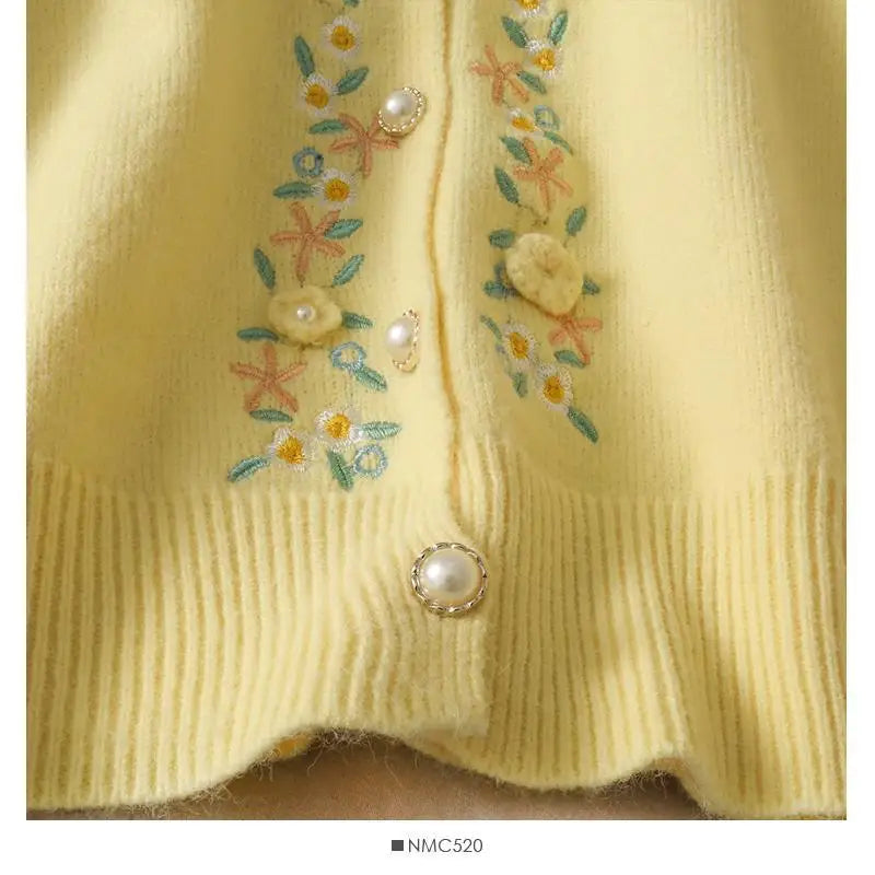 The Tuileries Garden Cardigan | Pink Handmade Floral Embroidered Sweater | Vintage Parisian Girl Knit | Parisian Princess