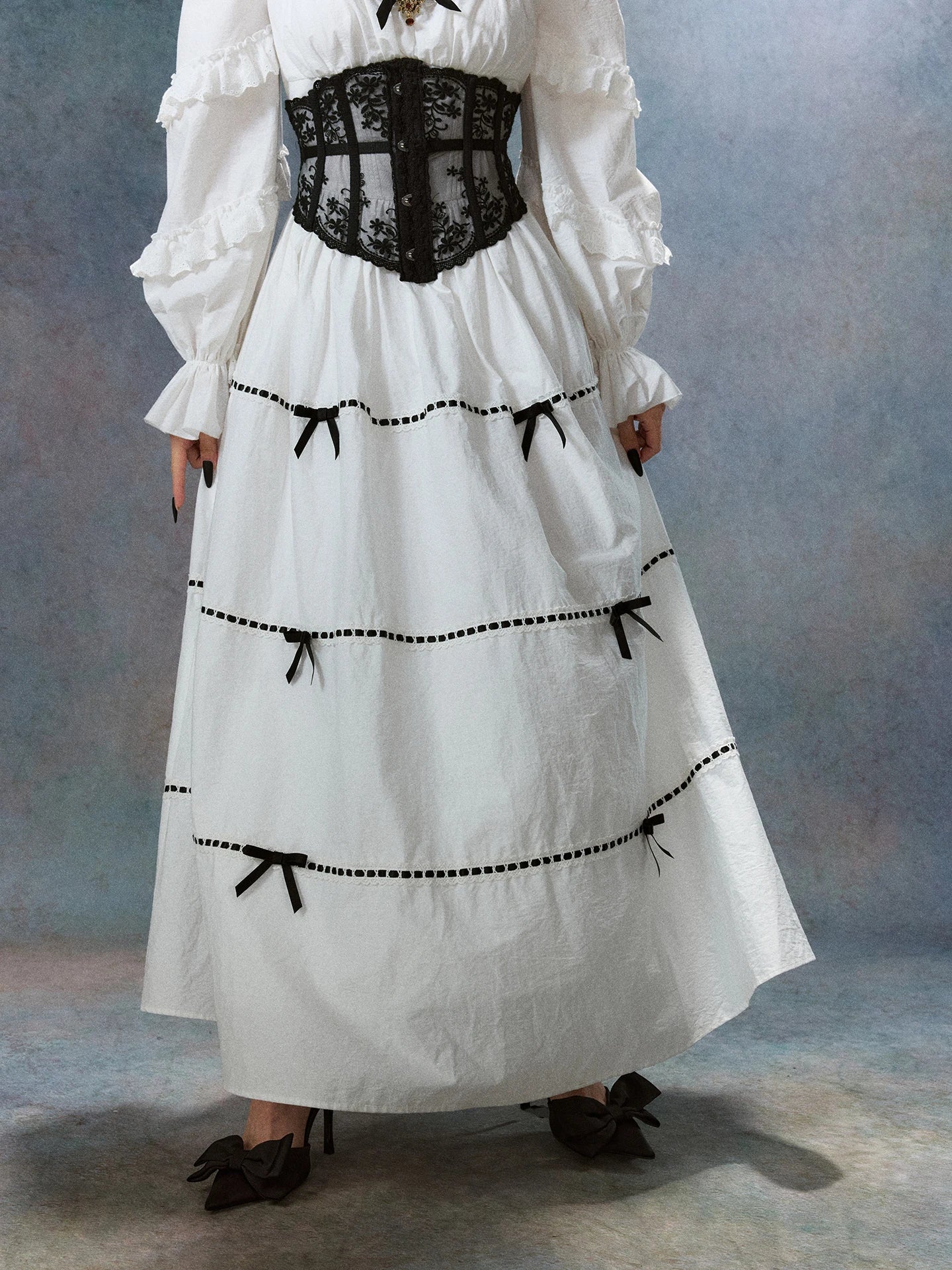 Gothica Parisian Fall White Maxi Dress Women Vintage Elegant Slim Lace Collar Long Sleeve French Halloween Dress