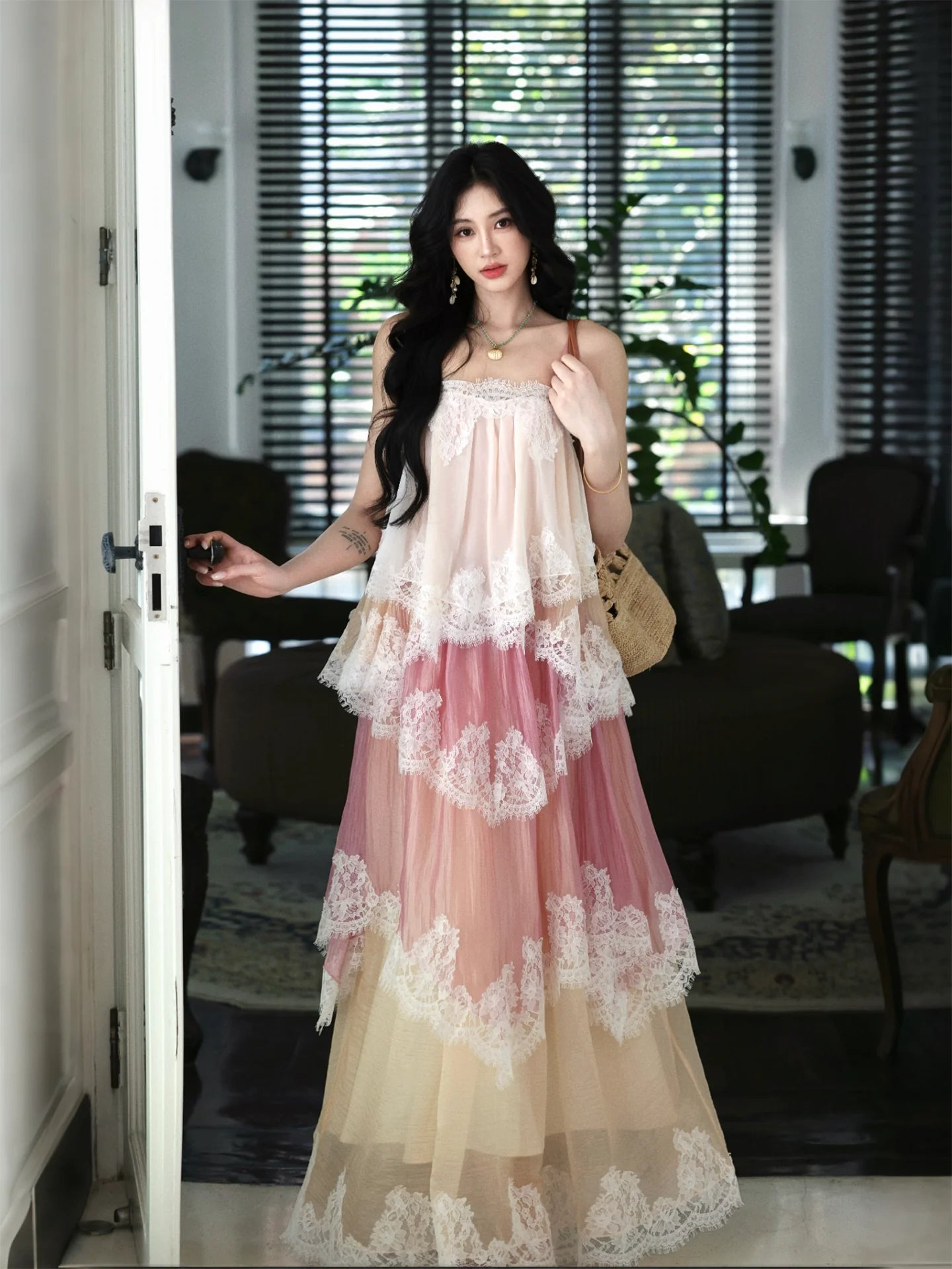 The Chantilly Gradient Lace Gown | Strapless Heavily Embellished Maxi | Vintage Gathered Skirt | Parisian Princess