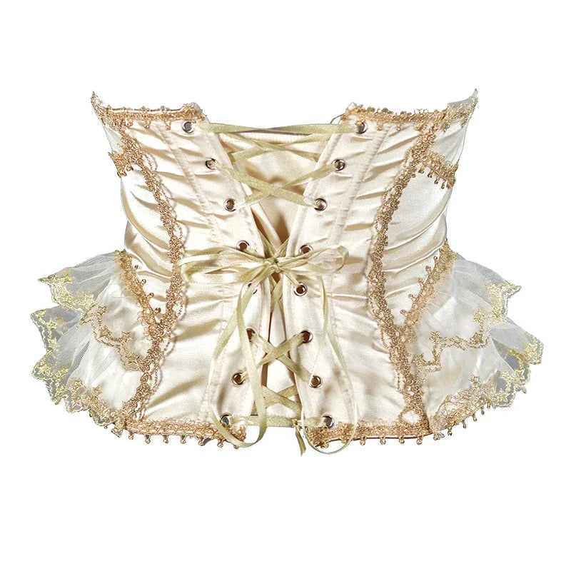 Women Short Steel Bones Floral Lace Underbust Corset Sexy Wedding Evening Dress Corsets Luxury Court Princess Cosplay Lolita