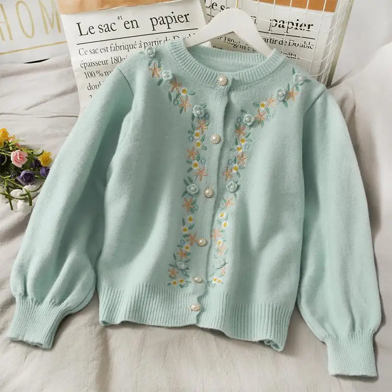 The Tuileries Garden Cardigan | Pink Handmade Floral Embroidered Sweater | Vintage Parisian Girl Knit | Parisian Princess