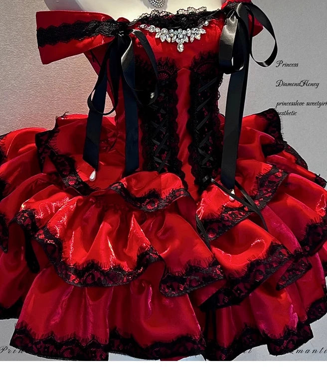 Princess Romantic Date Anniversary Wedding Party Pink Dress Girls Women's Sweet Lolita Halter Off-Shoulder Ball Gown Dresses