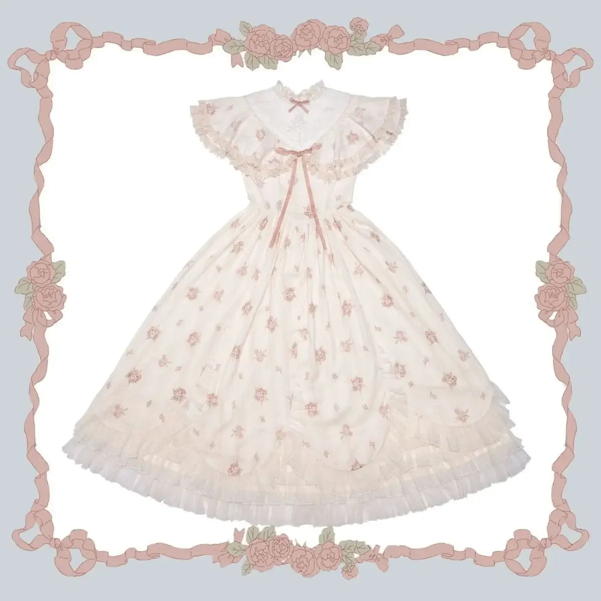 The Chantilly Chateau Floral Mini | Cloak Sleeve Lace Fairy Dress | Parisian Sweet Lolita | Parisian Princess