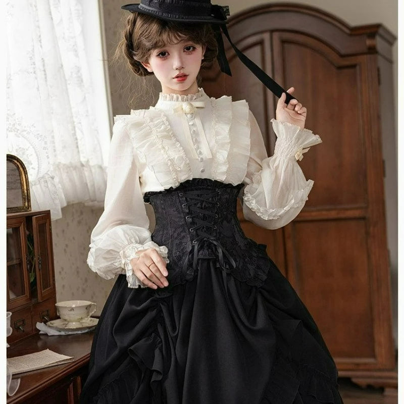 The Parisian Muse Ruffle Blouse | French Vintage Flare Sleeve Top | Elegant Slim Blouse | Parisian Princess