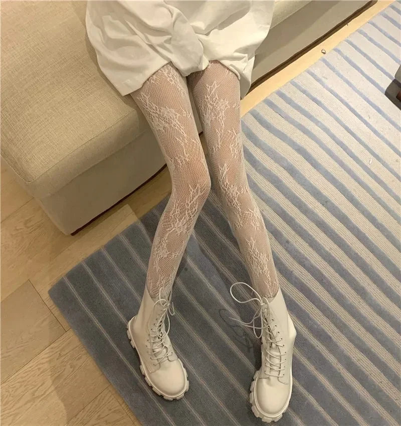 Lolita Girls Cute Heart Print Tights for Women Sexy Gothic Punk Magical Spider Web Mesh Fish Net Pantyhose Body Stockings