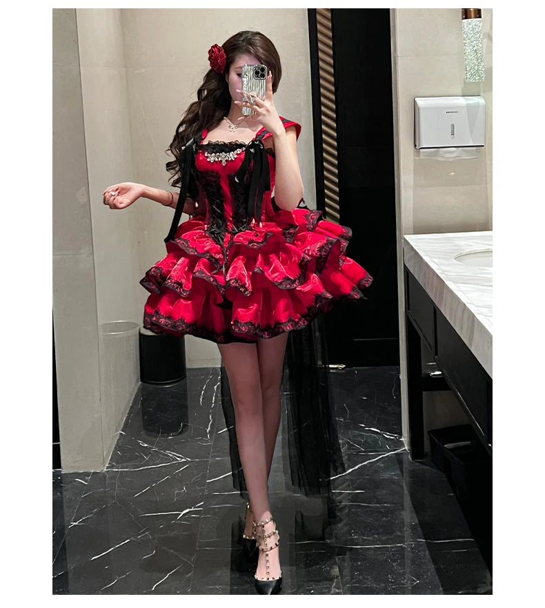 Princess Romantic Date Anniversary Wedding Party Pink Dress Girls Women's Sweet Lolita Halter Off-Shoulder Ball Gown Dresses