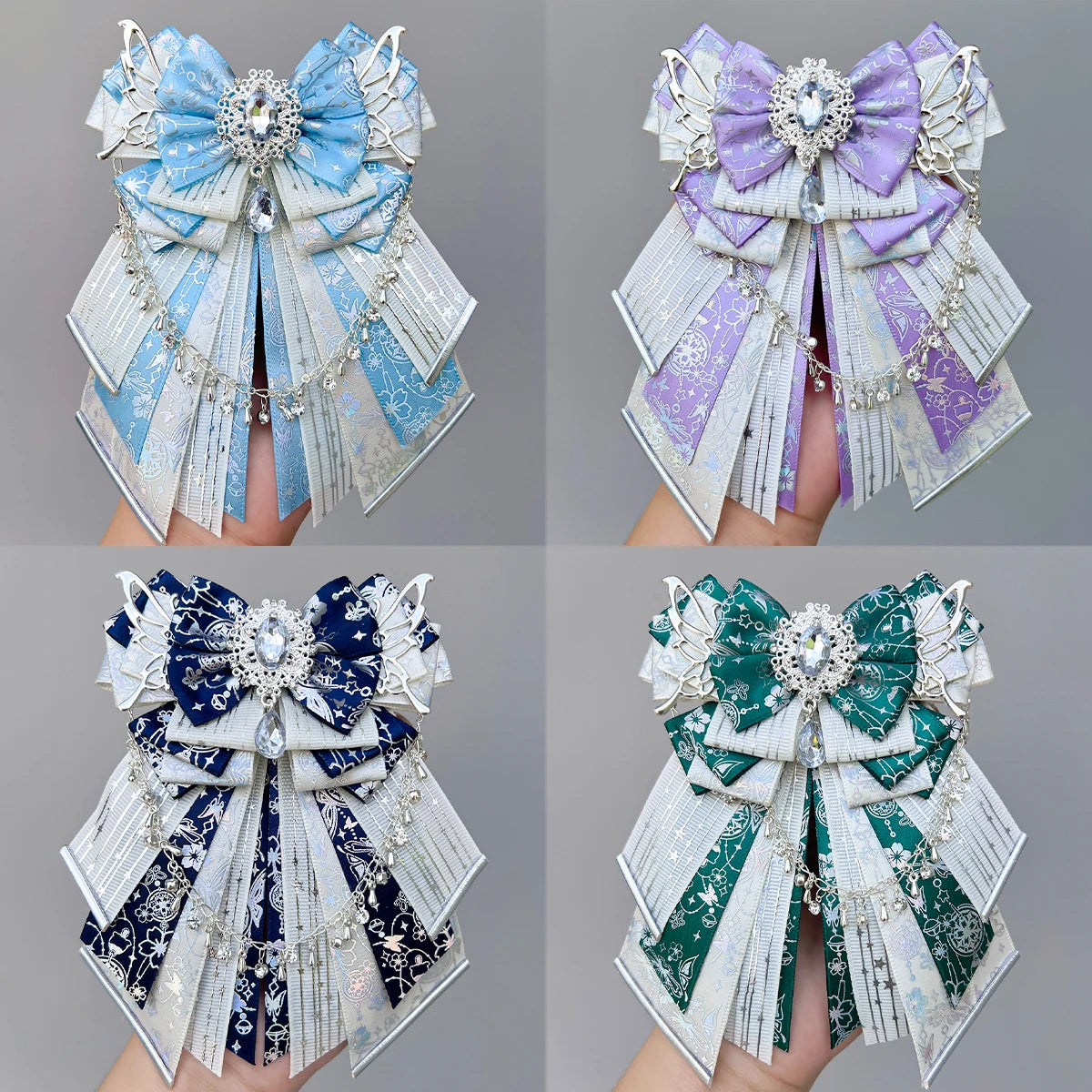 Parisian Blue Bow-luxury in style handmade Fan bow Accessories Light Stick ribbon long streamers knot lolita goods Bag Charm