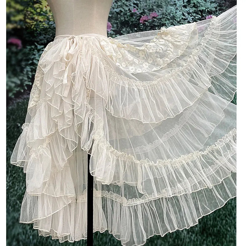 The Swan Lake Ruffled Cover-Up | Double-Layer Asymmetrical Mesh Skirt | Sweet Lolita Waist Curtain | Parisian Princess