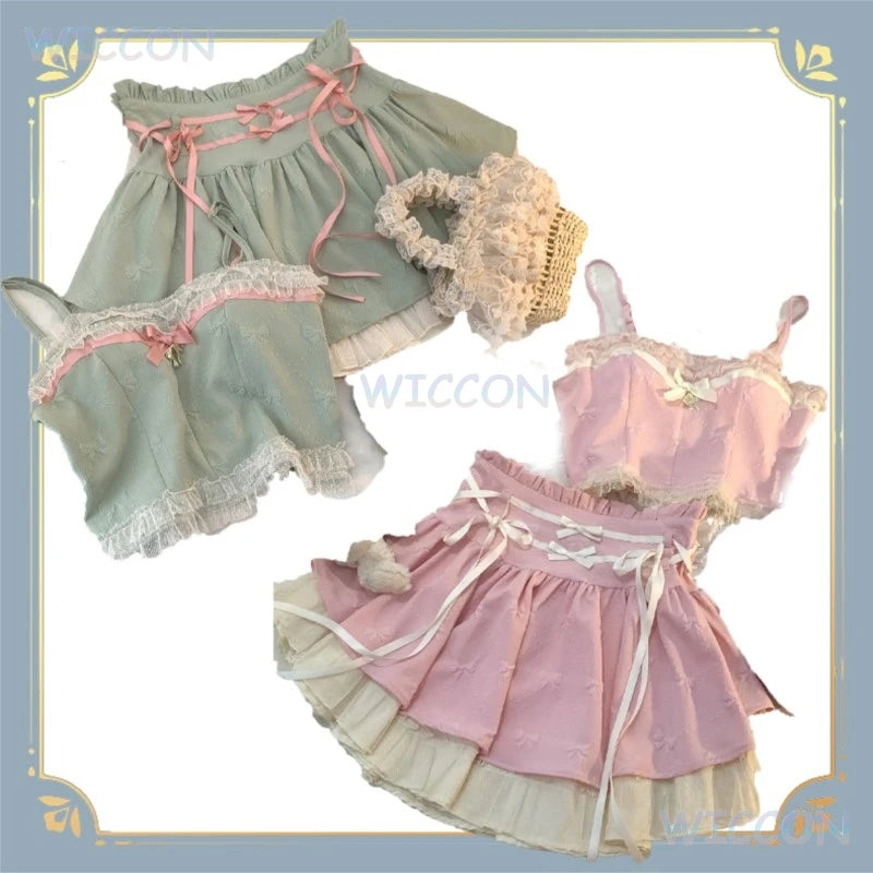 The Odette Ballet Bow Tie Set | Lace-Up High Waist Skirt & Strappy Top | Parisian Coquette Outfit
