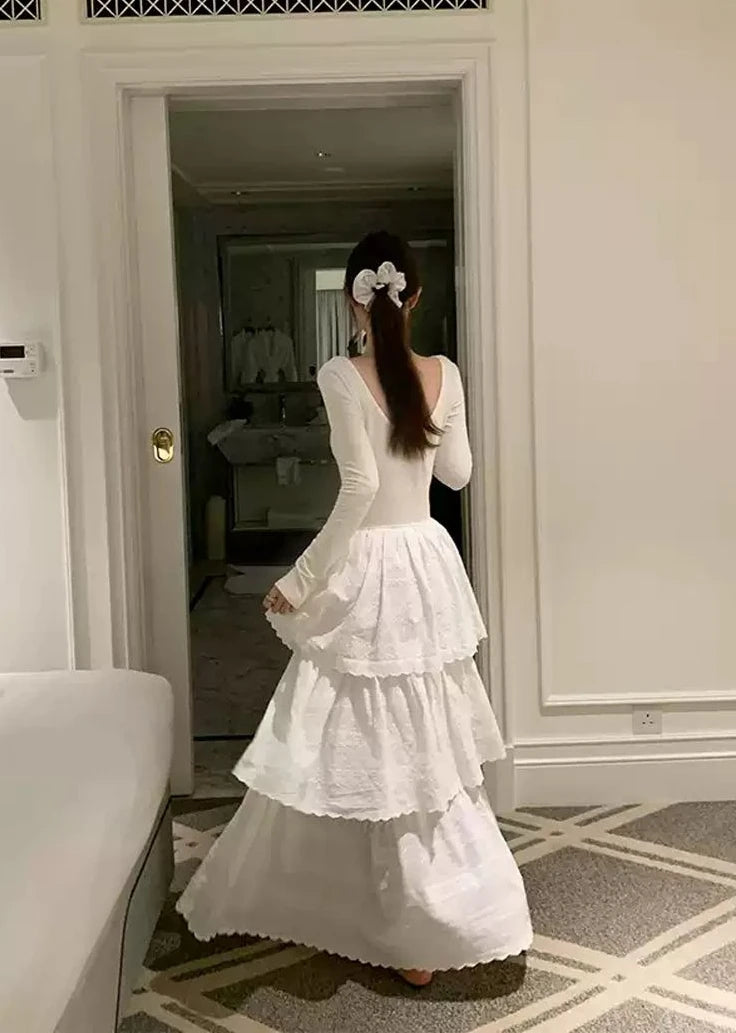 The Tuileries Garden Cake Dress | Long Sleeve Ruched Maxi | French Fairycore Gown | Parisian Princess