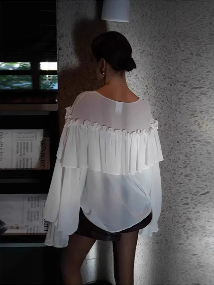 The Éclat Summer Tiered Blouse | French V-Neck Gauze Top | Ethereal Loose Fit Manteau | Parisian Princess