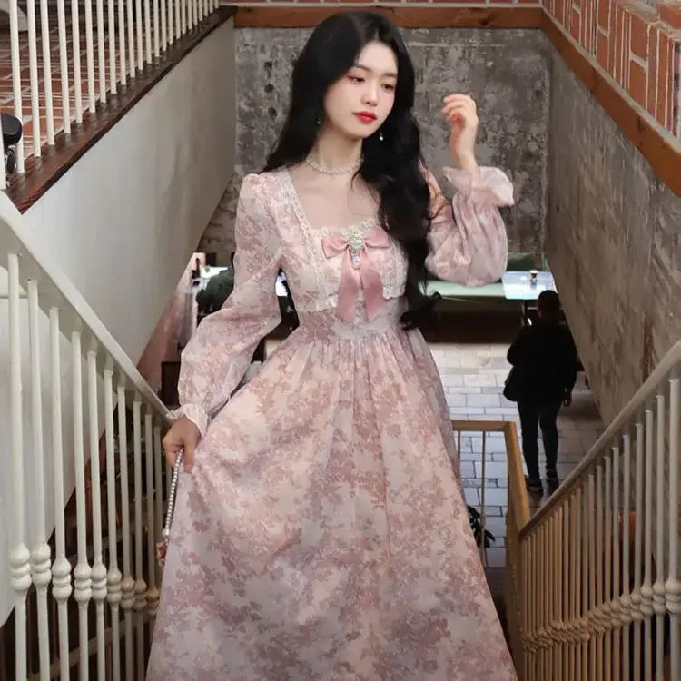 Gentle French Style Sweet Long Sleeve Dress Women's Four-way Stretch Inner Cloth Autumn New Arrival Fairy Tale System Dress