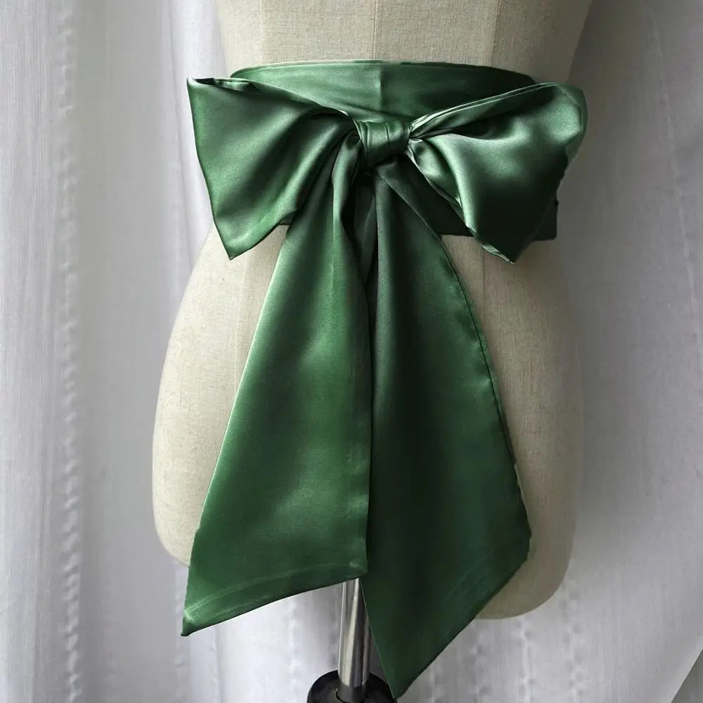 Satin Silk Parisian Bow Corset Waist Belt Decorative Wide Bowknot Fabric Ribbon Cummerbunds DIY Waist Cover For Women Lady Girl Bridal
