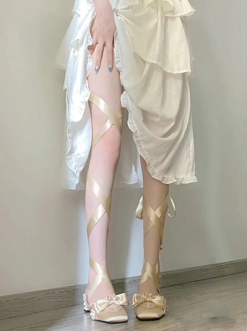 The Swan Satin Ballet Pumps | Lace-Up Platform Mary Jane | French Fairy Lolita Heels | Parisian Princess