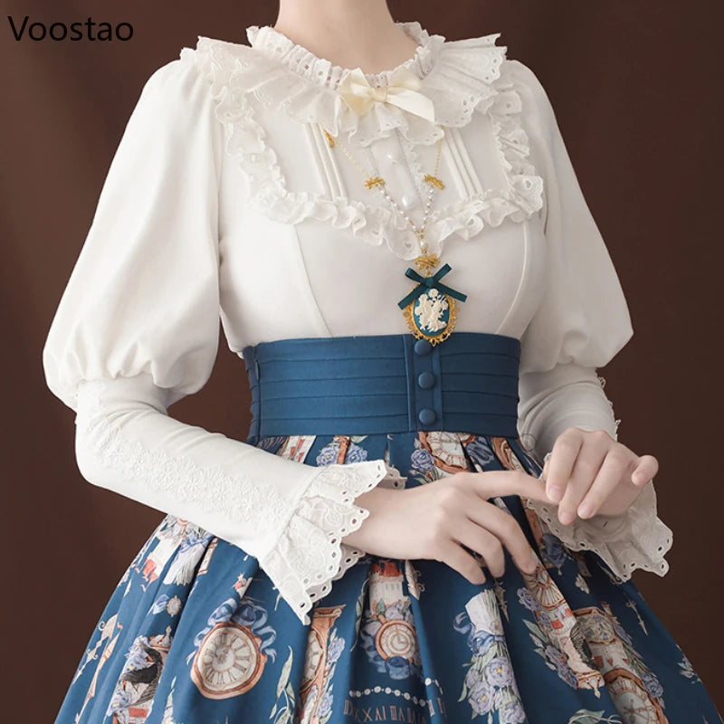 The Chantilly Lace Gigot Blouse | Parisian Lolita Ruffled Shirt | Peter Pan Collar Puff Sleeve Top | Parisian Princess