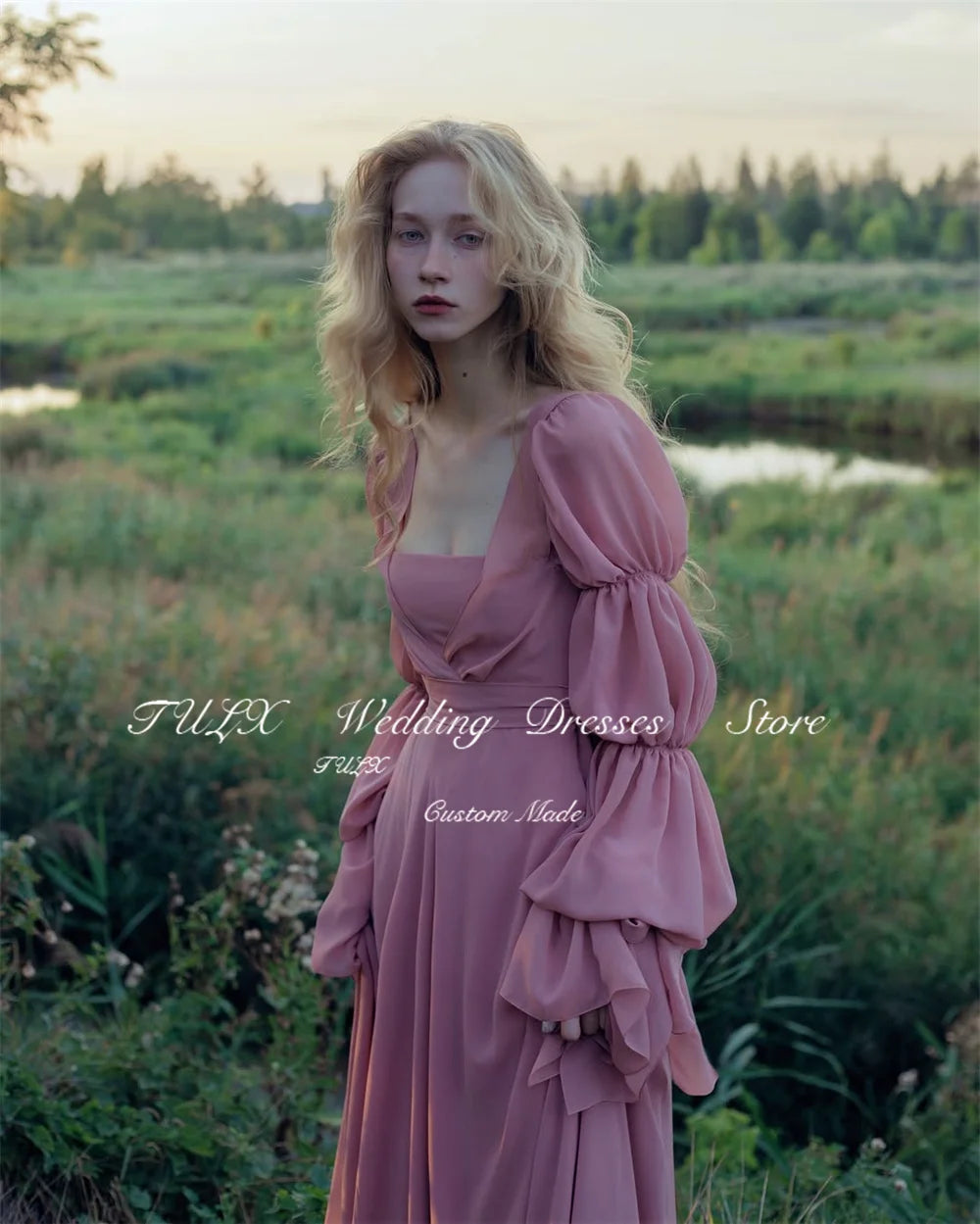 The Versailles Fairy Chiffon Gown | Square Collar Long Sleeve Maxi | Candy Color Formal Dress | Parisian Princess