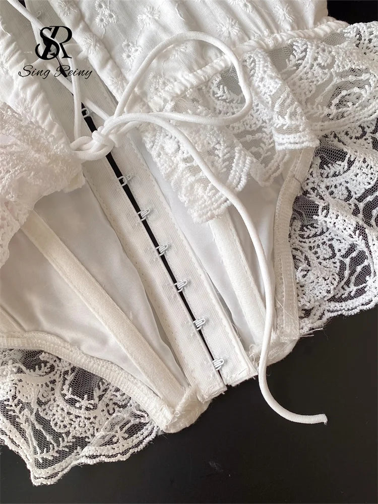 The Trianon Embroidered Corset | French Sweet Floral Lingerie Top | Hollow Out Backless Bandage Camisole | Parisian Princess