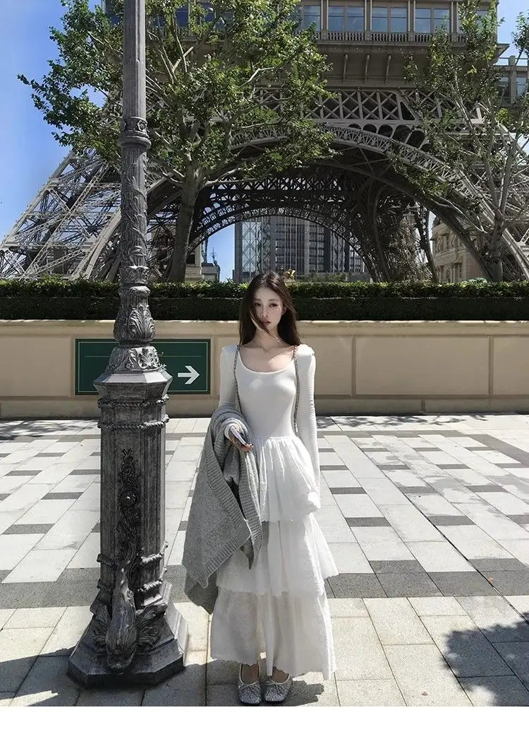 The Tuileries Garden Cake Dress | Long Sleeve Ruched Maxi | French Fairycore Gown | Parisian Princess