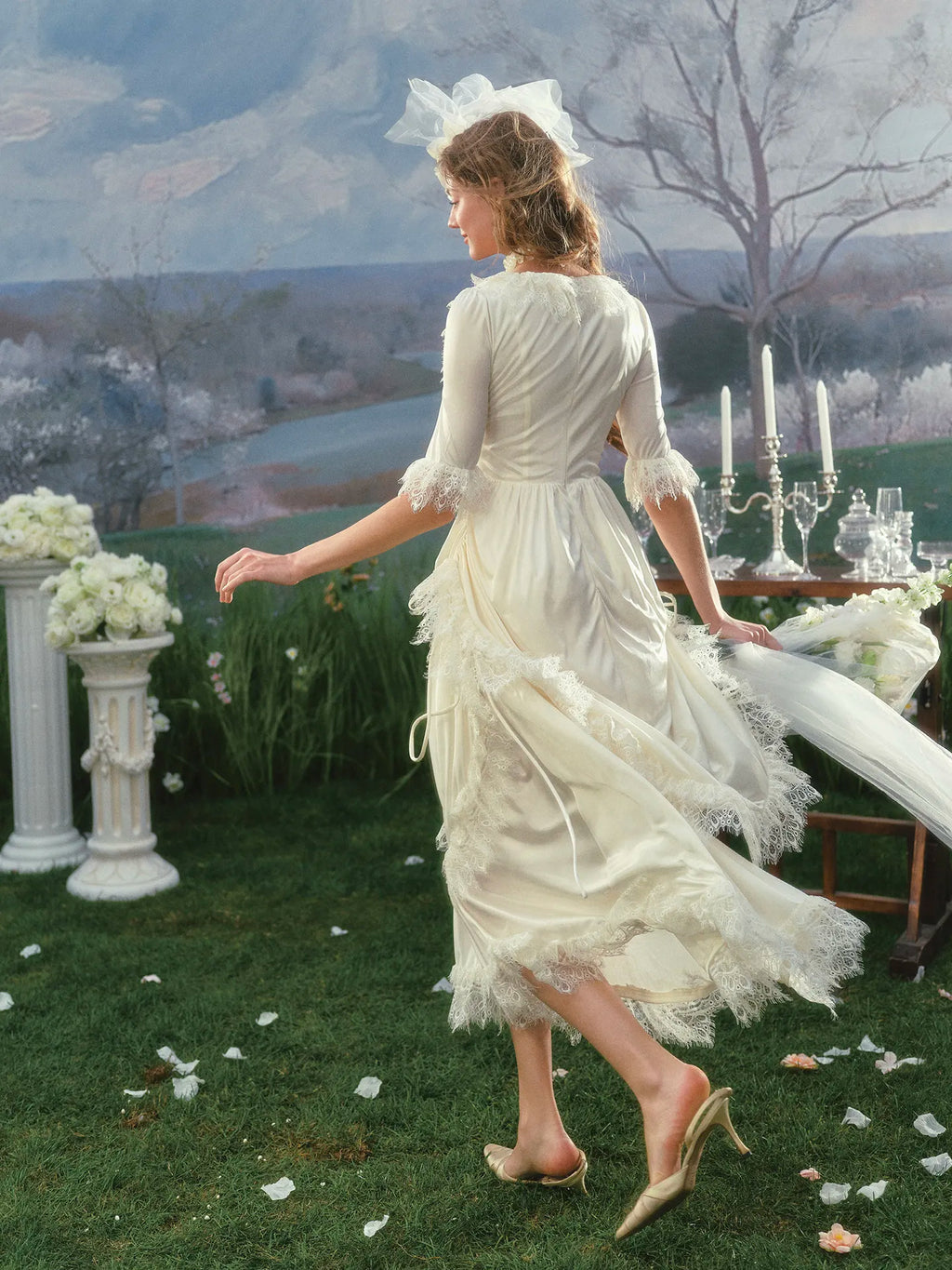 The Swan Regina Gown | French Vintage Court Satin Dress | Elegant Square Neck Wedding Maxi | Parisian Princess