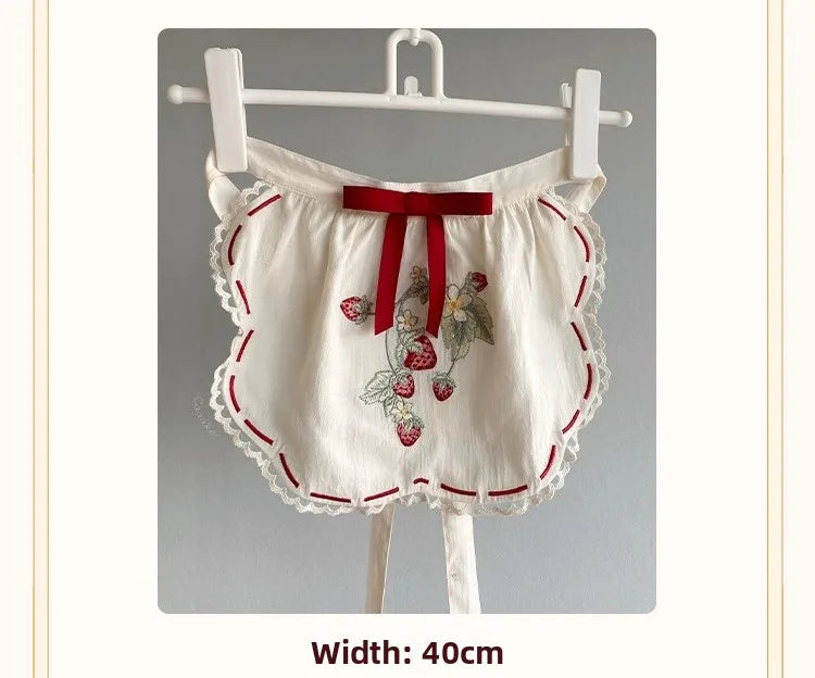 Parisian Cottagecore Original Strawberry Embroidery Cute Apron Soft Girl Sweet Lolita Dress Versatile Apron Women's Y2k Accessories
