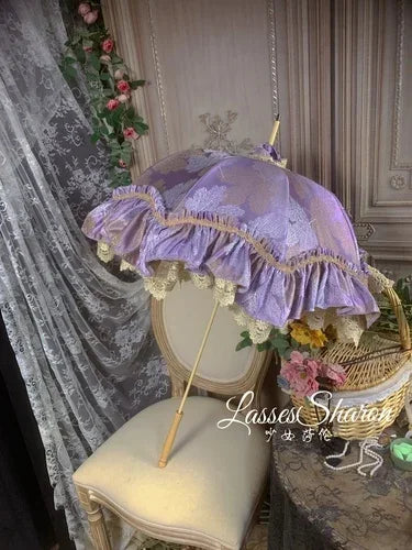 Satin and Lace Long Handle Umbrella | Handmade Victorian Parasol & Princesscore Sunshade | Parisian Princess