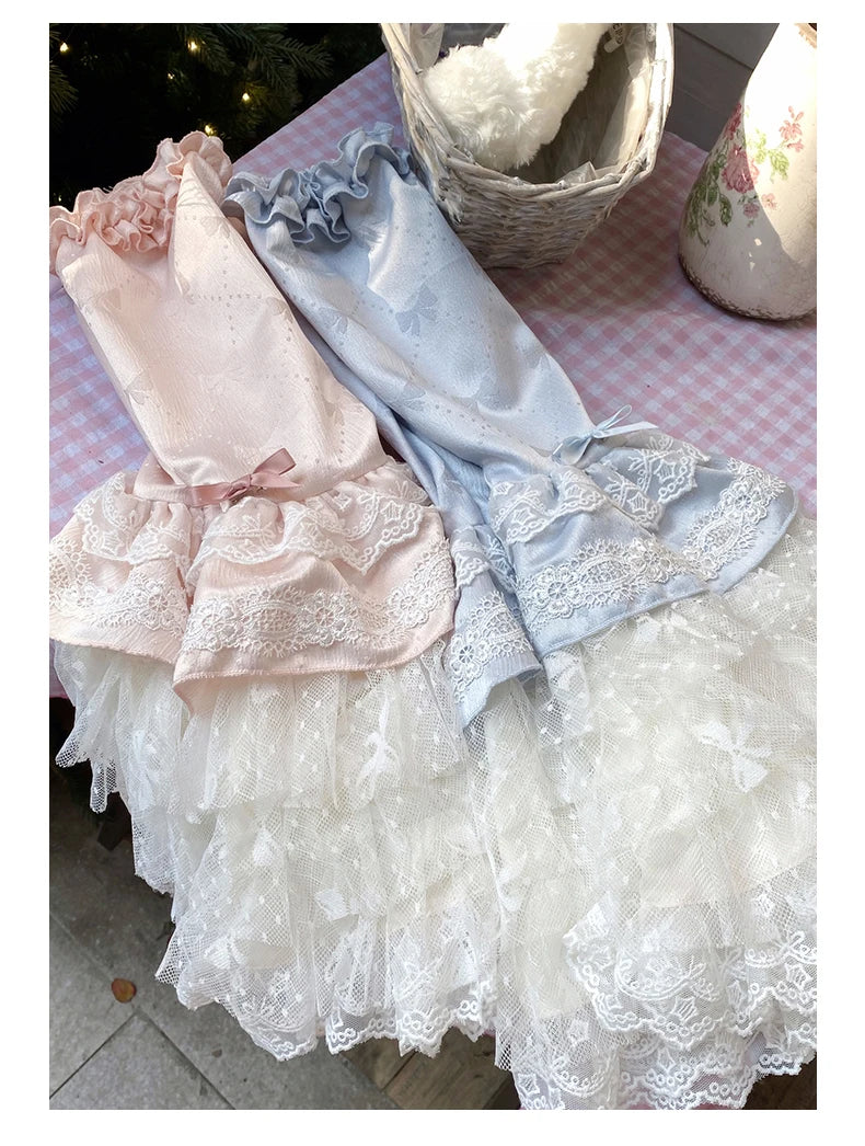 Pink Lolita Princess Dress Women's Bow Lace Heavy Industry Sweet Elegant Birthday Party Evening Dress Lady Suspender Dress Cloak