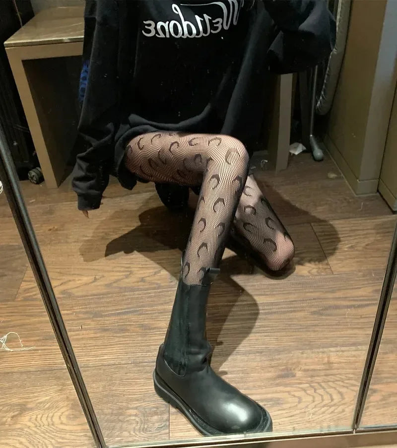 Lolita Girls Cute Heart Print Tights for Women Sexy Gothic Punk Magical Spider Web Mesh Fish Net Pantyhose Body Stockings