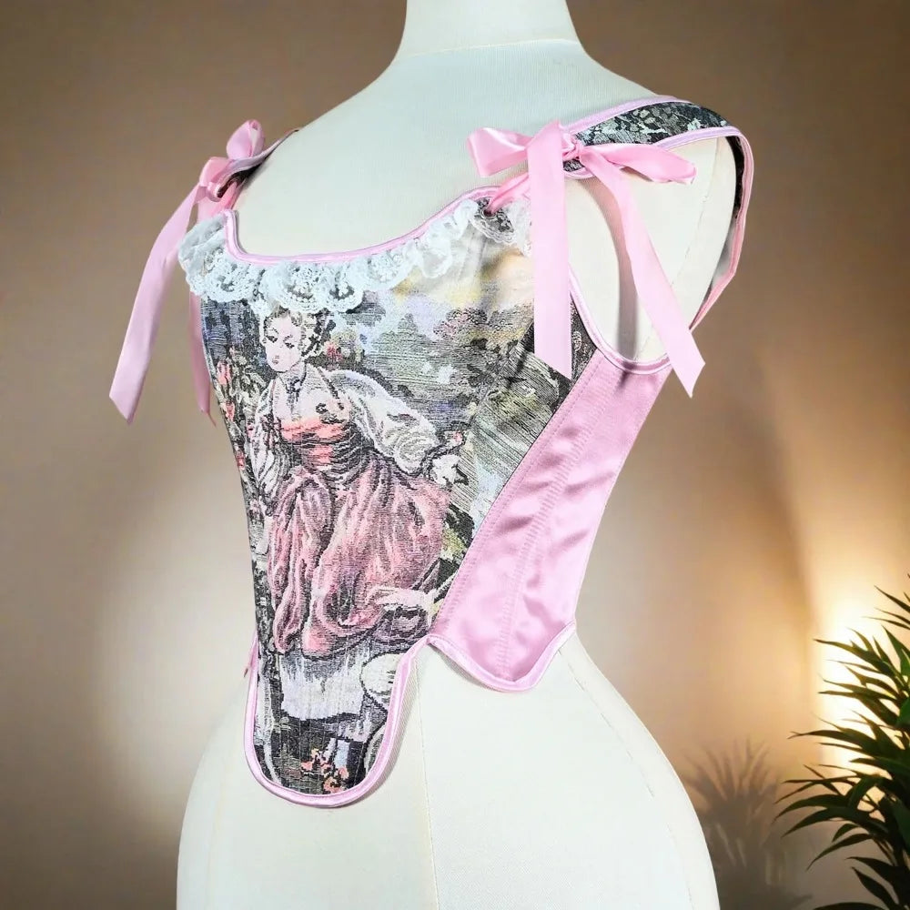 The Versailles Duchess Lace-Up Pink Bustier | French Lolita Overbust Corset | Vintage Bodice Crop Top | Parisian Princess