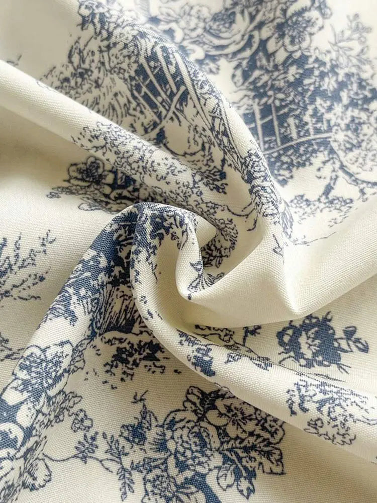 Parisian Botanical Print Long Dress Woman Square Neck Lace Short Puff Sleeves Slim Party Dresses French Cute Birthday Dress